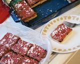 A picture of step 7 of Cherry Rhubarb Cream Cheese Shortbread Dessert Bars.