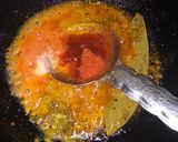 A picture of step 2 of Sev sabji with wheat roti.
