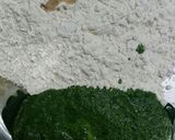 A picture of step 1 of Hariyala laccha paratha (layered green flat bread).