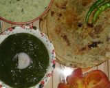 A picture of step 4 of Bajra ke roti or saag with rayta or salad.