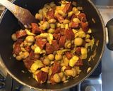 Une image de l'étape 5 de Maccheroni au chorizo champignons et coeurs d artichauts.