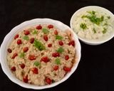 A picture of step 4 of Barnyard millet Farali Upma with cucumber raita.