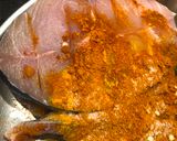 A picture of step 1 of Meen Pollichathu- Kerala style fried fish steamed in banana leaf.