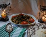 A picture of step 18 of Azerbaijani Ghormeh sabzi or herb stew.