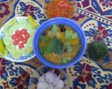 A picture of step 9 of Tasty pumpkin lentils with pickle,salad and chutney.