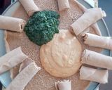 A picture of step 1 of Alkaline Shiro Wot served with Injera.