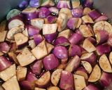 A picture of step 1 of Spicy Brinjal Masala.