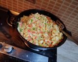 A picture of step 3 of Veg chicken mecroni.