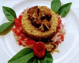 A picture of step 9 of Beef pulao with green chutney and kachmoar.