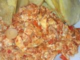 Fried yam with egg sauce