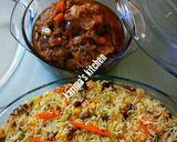 A picture of step 1 of Minced meat fried rice and chicken.