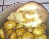 A picture of step 1 of Bolied Irish/Sweet potatoes with veggies.