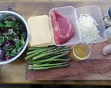 A picture of step 1 of Open steak polenta sandwich with asparagus and horseradish.