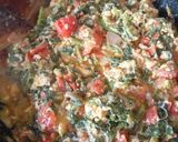 A picture of step 4 of Strapatsada with Tomato and Amaranth Greens.