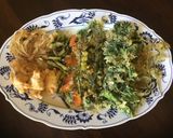 A picture of step 4 of California Farm Tempura Flowers, Blossoms, Sprouts & Salmon.
