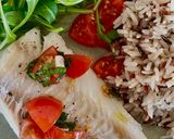 Une image de l'étape 6 de Dos de cabillaud sauce vierge avec riz pilaf.
