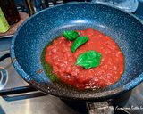 A picture of step 3 of Penne alla Norma.