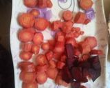 A picture of step 1 of Energy PBC (pomegranate, beetroot, carrot) juice.