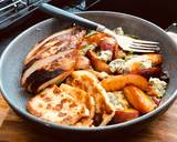 Chili, honey grilled nectarine on blue cheese salad bed with grilled Halloumi & Grilled Chicken recipe step 4 photo