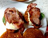 A picture of step 4 of My Breaded Chicken Burger with Bacon,Cheese & BBQ Sauce. 🥰.