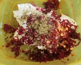 A picture of step 6 of One Pot Paneer Steak with sauted veg and beetroot curd.