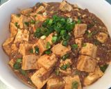 A picture of step 4 of Mapo Tofu my style.
