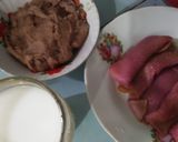 Foto langkah ke 5 dari resep Bubur Sumsum Coklat. Dadar Gulung Naga Isi Selai Pisang Kurma. Dengan Kuah Susu Coco Pandan.