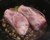A picture of step 2 of Pork hock with in season asparagus sauce.