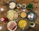 A picture of step 1 of Hiroshima-style Okonomiyaki (Basic).