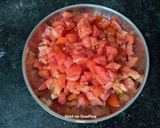 A picture of step 1 of Kathiyawadi Sev Tameta Nu Shaak (Gujarat Special).