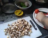 A picture of step 1 of Kadhai Mushroom.