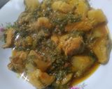 A picture of step 5 of Shaljum Palak chicken.