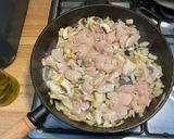 A picture of step 2 of Chicken and Mushroom Pasta Bake.