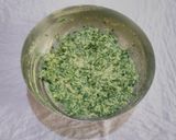A picture of step 3 of Instant spinach dhokla with green chutney.