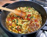 Une image de l'étape 14 de Courgettes et tomates, oignon rouge au bouillon de gambas.