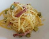 A picture of step 3 of Linguine with speck, saffron and asparagus.