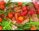รูปขั้นตอนการทำที่ 3 ของ ไก่หมักซอส กับ แอสปารากัส