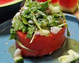 Rukkolás, "túrós" dinnyesaláta (vegán) recept fázis 3 fotója