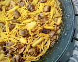 A picture of step 8 of Fideos with Pork Cheeks, Porcini Mushrooms, and Green Garlic.