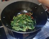 A picture of step 2 of Karivepaku karam podi curry leaves powder Andhra style.