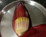A picture of step 1 of Kelphool (banana flower) & Val bhaji.