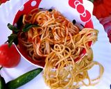 A picture of step 7 of Tasty kfc style chicken speghatti.