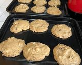 A picture of step 6 of Copycat Mrs. Field's Chocolate Chip Macadamia Nut Cookies.