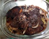 A picture of step 11 of Sauerbraten (Burgunderbraten) with Mushrooms.
