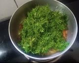 A picture of step 2 of Kathiyawadi style Dill leaves curry (suva bhaji nu shaak).