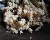 A picture of step 2 of Kerala fried coconut rice.