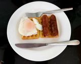 A picture of step 4 of Toasted Potato Waffles, Sausage and Poached Egg 😋.