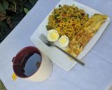 A picture of step 7 of Stir fry noodles with egg omelette and boiled egg.