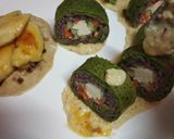 A picture of step 17 of Futomaki Black Rice Paneer Sushi role with Caramelized Banana.