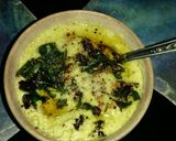 A picture of step 4 of Appe with sambar-chutney.